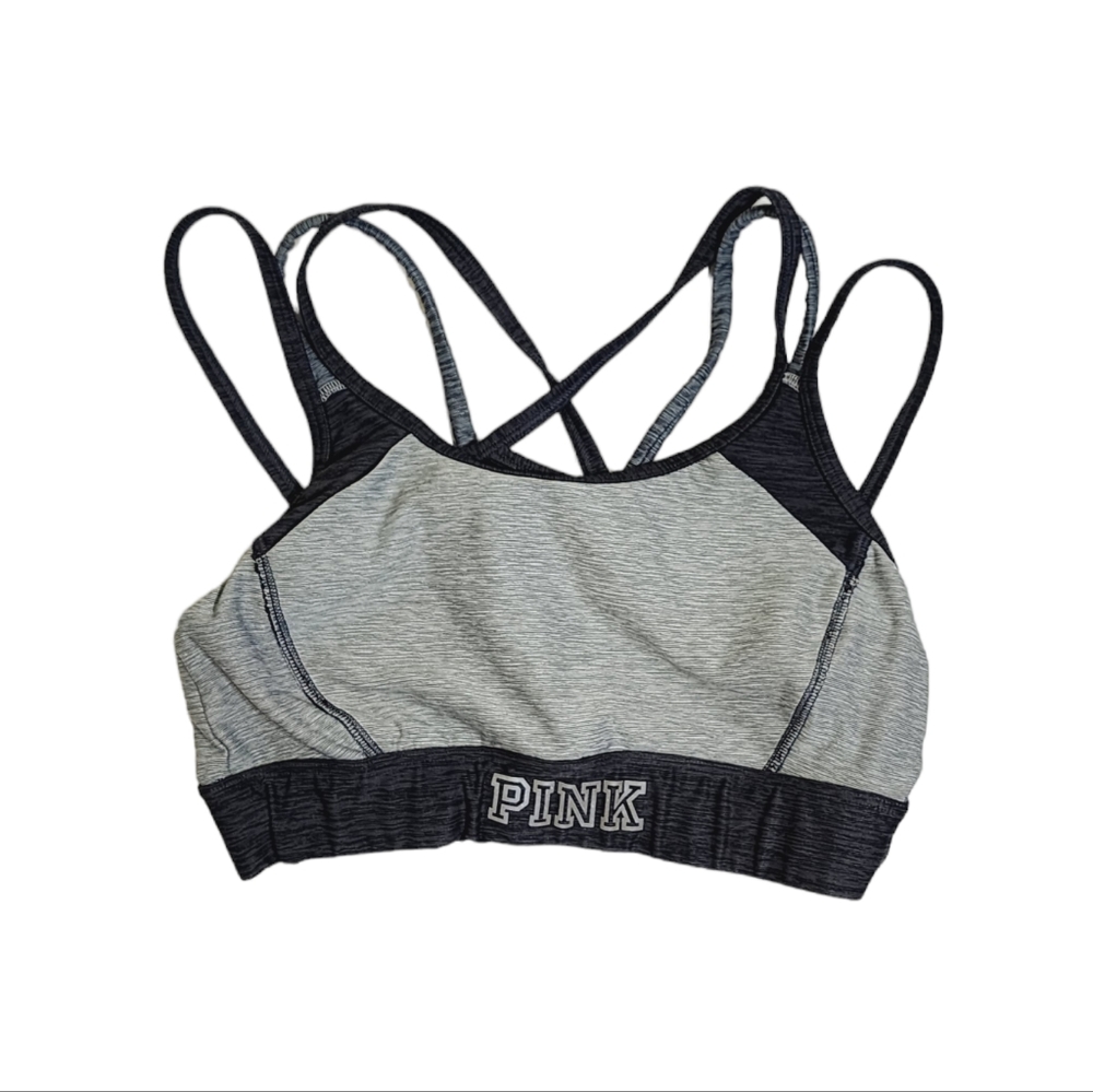 PINK Cross Back Gray Sports Bra Womens Size Small